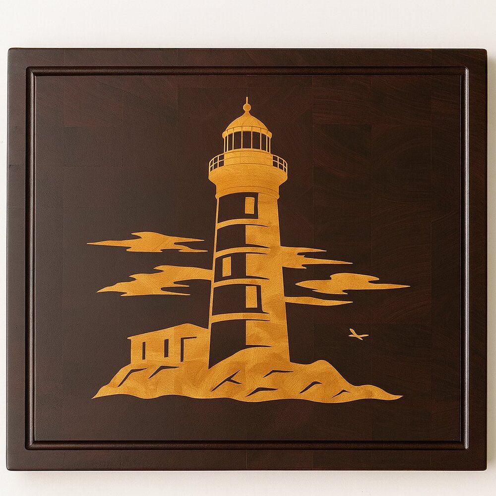 Purpleheart End Grain Cutting Board with Maple Lighthouse